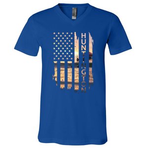 Huntington Beach Summer Sunset American Flag Meaningful Gift V-Neck T-Shirt