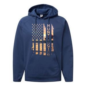 Huntington Beach Summer Sunset American Flag Meaningful Gift Performance Fleece Hoodie