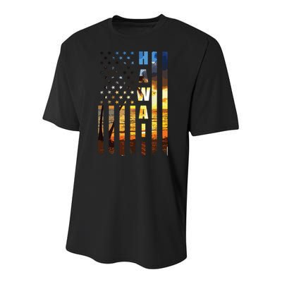 Hawaii Beach Sunset American Flag Hawaiian Island Trip Youth Performance Sprint T-Shirt