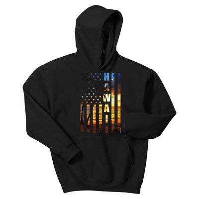 Hawaii Beach Sunset American Flag Hawaiian Island Trip Kids Hoodie