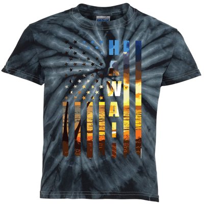 Hawaii Beach Sunset American Flag Hawaiian Island Trip Kids Tie-Dye T-Shirt