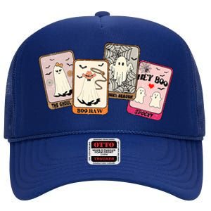 Hey Boo Spooky Season Cute Ghost Halloween Card Funny Funny Gift High Crown Mesh Back Trucker Hat