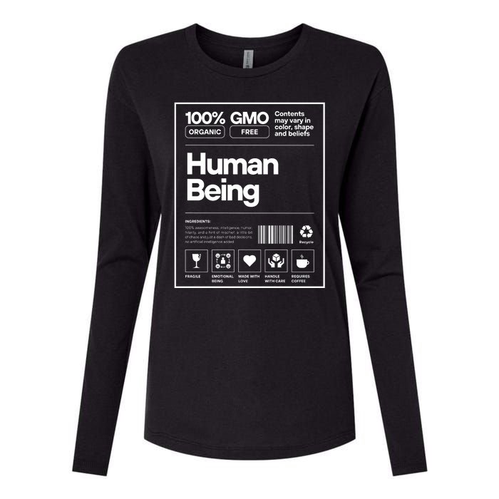 Human Being Science Ingredients Medical Label Funny Womens Cotton Relaxed Long Sleeve T-Shirt