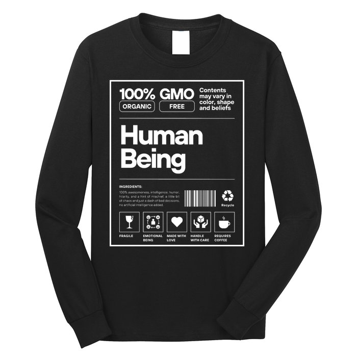 Human Being Science Ingredients Medical Label Funny Long Sleeve Shirt