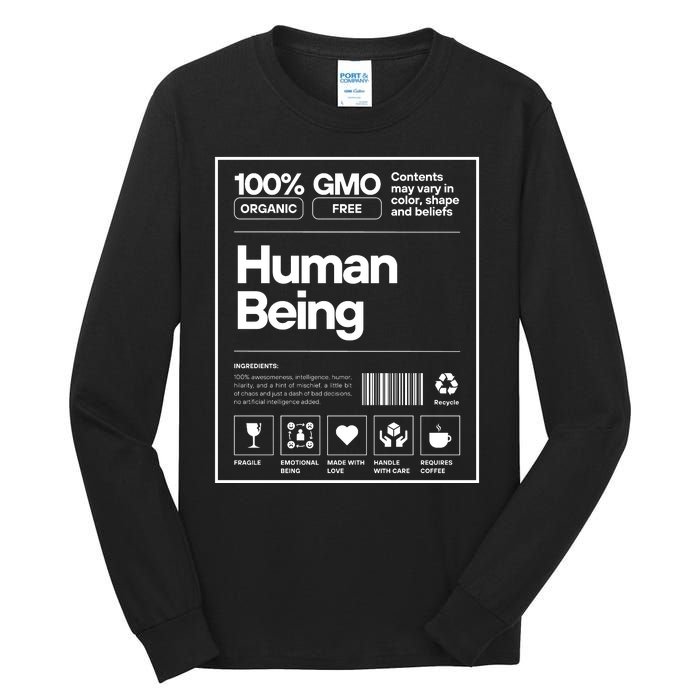 Human Being Science Ingredients Medical Label Funny Tall Long Sleeve T-Shirt