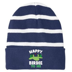 Happy Birdie To Me Golfing Striped Beanie with Solid Band