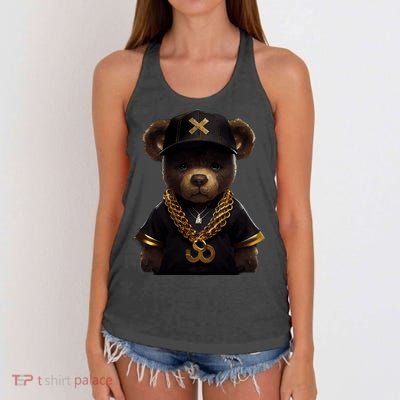 Hipster Bear Thug Women's Knotted Racerback Tank