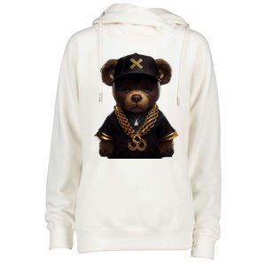 Hipster Bear Thug Womens Funnel Neck Pullover Hood