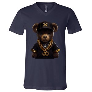 Hipster Bear Thug V-Neck T-Shirt