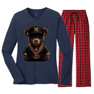 Hipster Bear Thug Women's Long Sleeve Flannel Pajama Set 