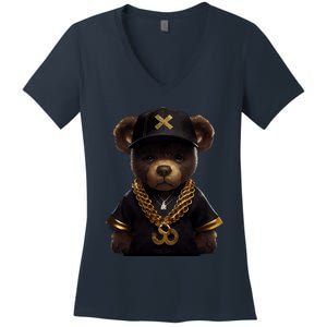 Hipster Bear Thug Women's V-Neck T-Shirt