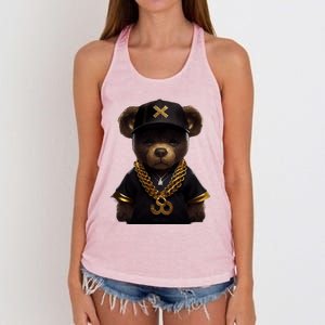 Hipster Bear Thug Women's Knotted Racerback Tank