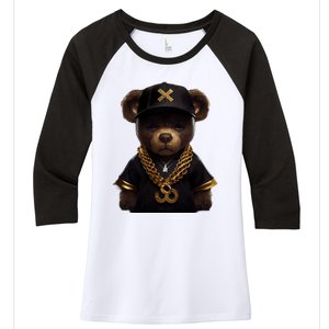 Hipster Bear Thug Women's Tri-Blend 3/4-Sleeve Raglan Shirt