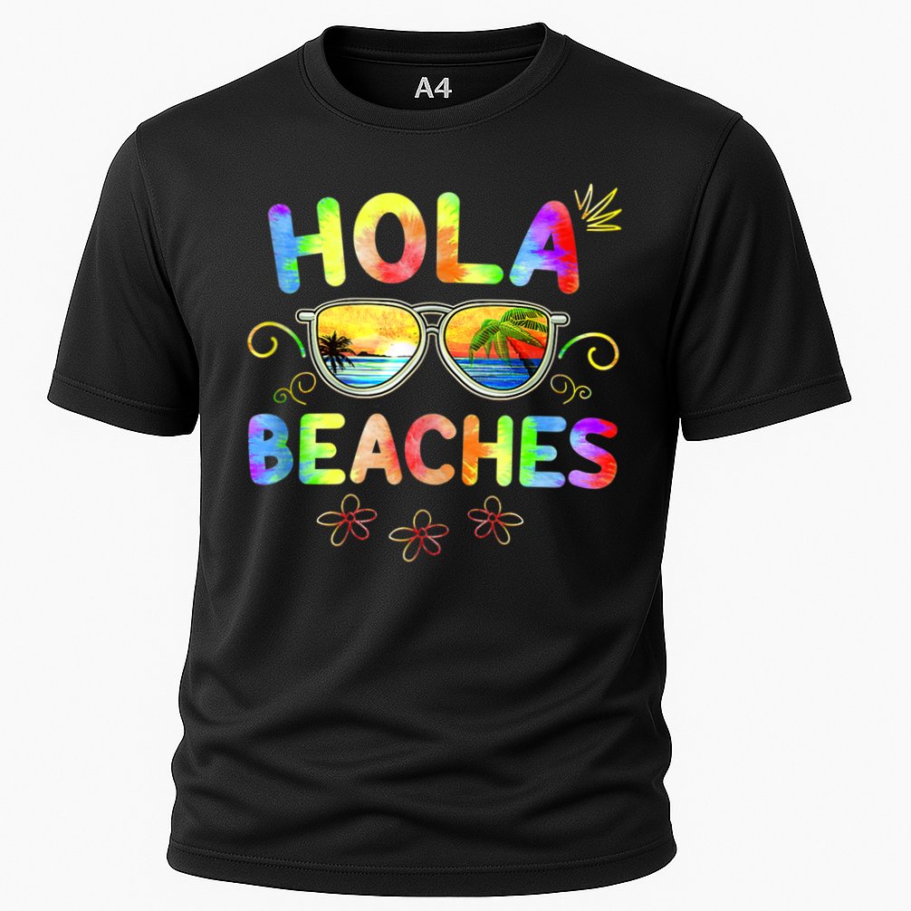 Hola Beaches Tie Dye Funny Beach Vacation Summer Cooling Performance Crew T-Shirt