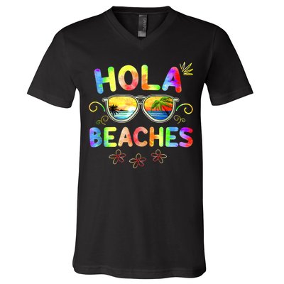 Hola Beaches Tie Dye Funny Beach Vacation Summer V-Neck T-Shirt