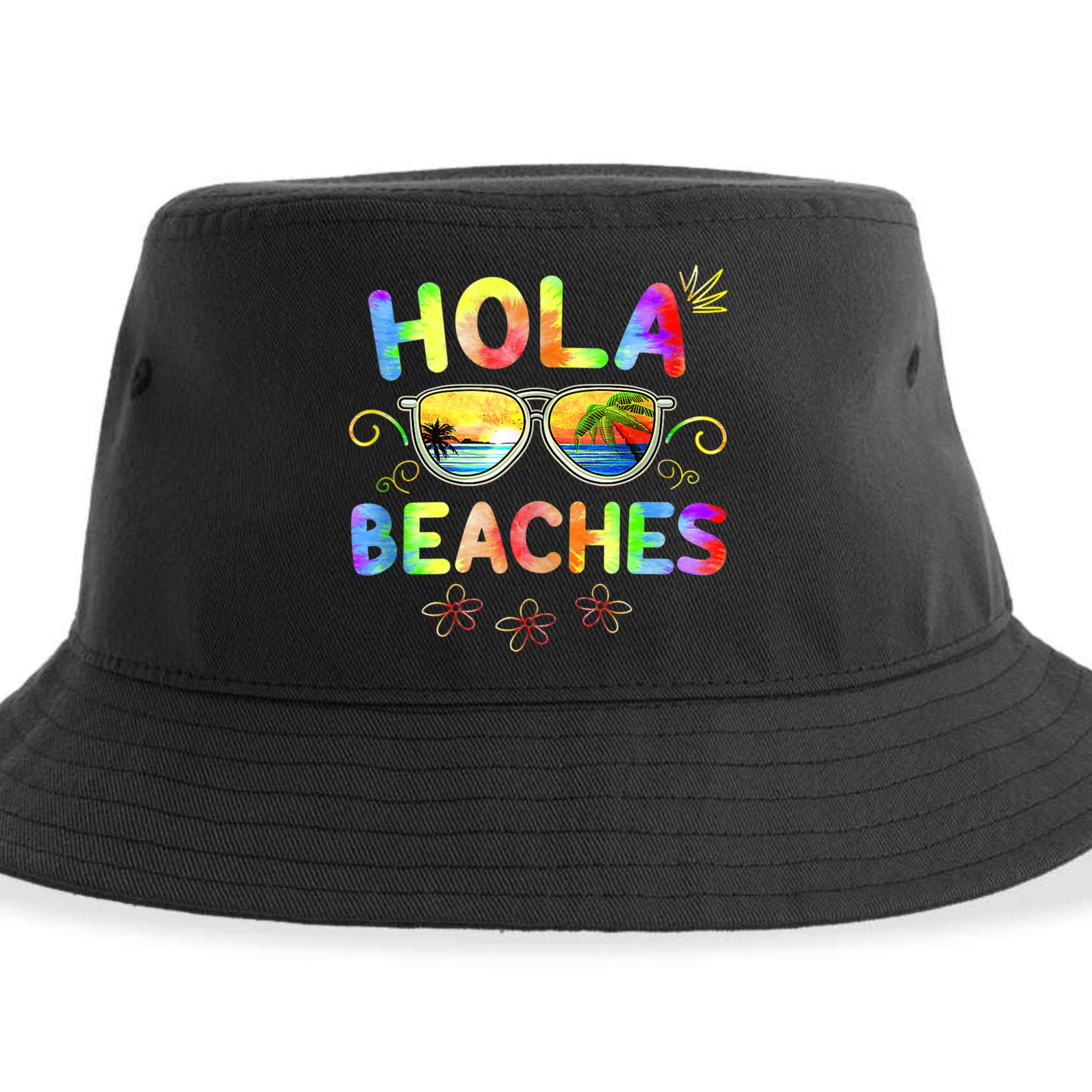Hola Beaches Tie Dye Funny Beach Vacation Summer Sustainable Bucket Hat