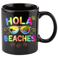 Hola Beaches Tie Dye Funny Beach Vacation Summer 11oz C Handle Ceramic Mug