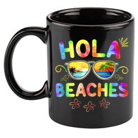 Hola Beaches Tie Dye Funny Beach Vacation Summer 11oz C Handle Ceramic Mug