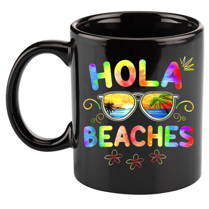 Hola Beaches Tie Dye Funny Beach Vacation Summer 11oz C Handle Ceramic Mug