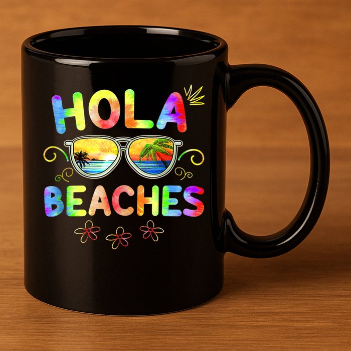 Hola Beaches Tie Dye Funny Beach Vacation Summer 11oz C Handle Ceramic Mug