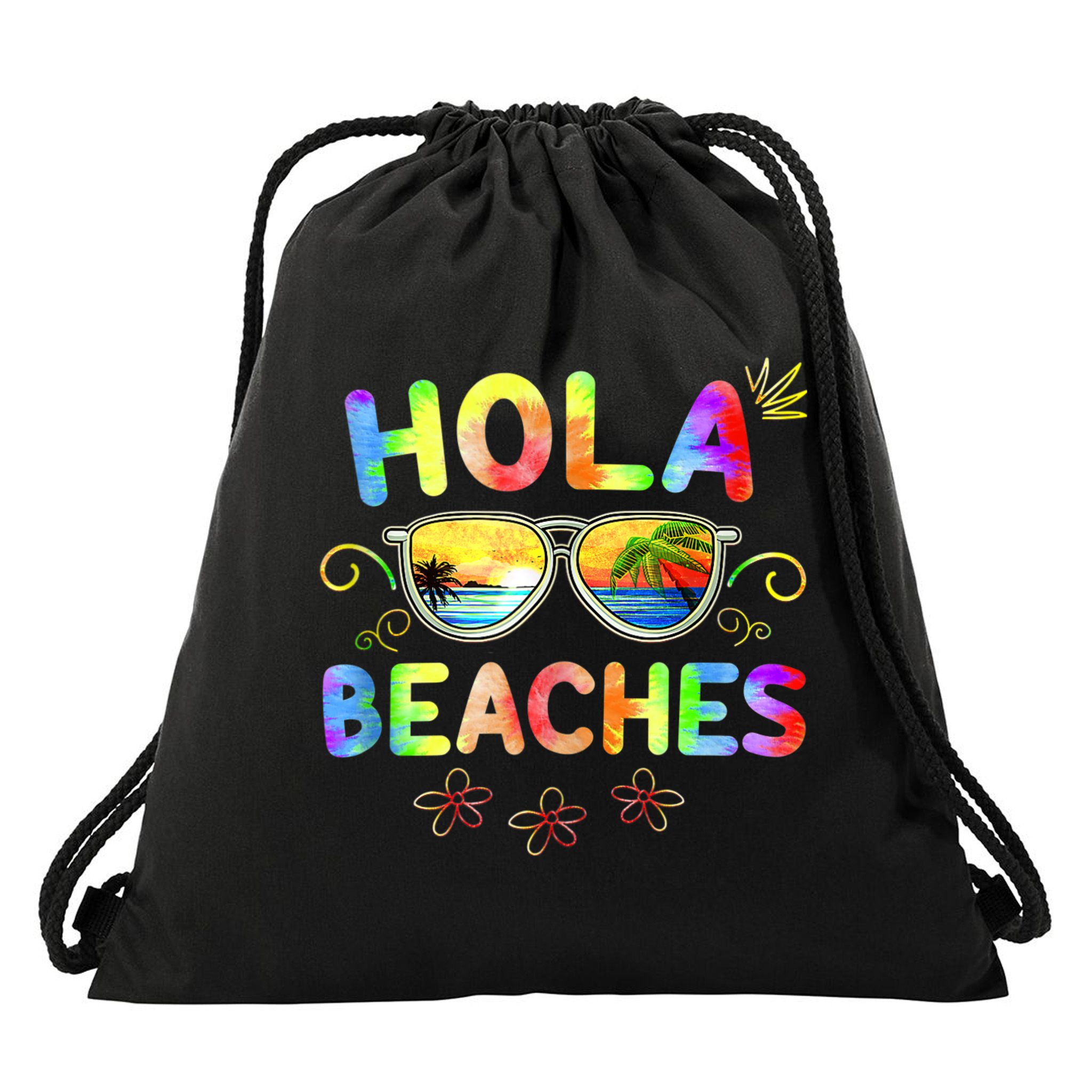 Hola Beaches Tie Dye Funny Beach Vacation Summer Drawstring Bag