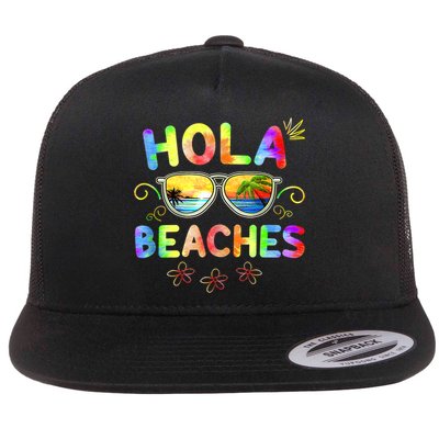 Hola Beaches Tie Dye Funny Beach Vacation Summer Flat Bill Trucker Hat