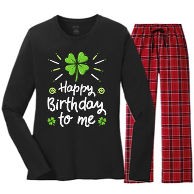 Happy Birthday To Me St Patricks Day Lucky Birthday Shamrock Women's Long Sleeve Flannel Pajama Set 