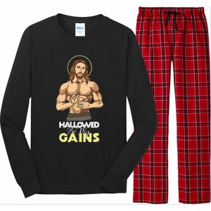 Hallowed Be Thy Gains Jesus Weight Lifting Workout Gift Long Sleeve Pajama Set