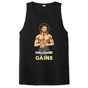 Hallowed Be Thy Gains Jesus Weight Lifting Workout Gift PosiCharge Competitor Tank