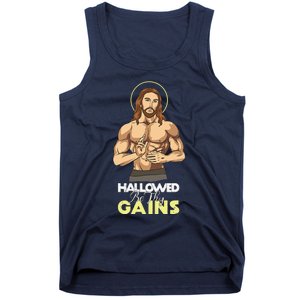 Hallowed Be Thy Gains Jesus Weight Lifting Workout Gift Tank Top