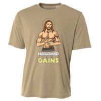 Hallowed Be Thy Gains Jesus Weight Lifting Workout Gift Cooling Performance Crew T-Shirt