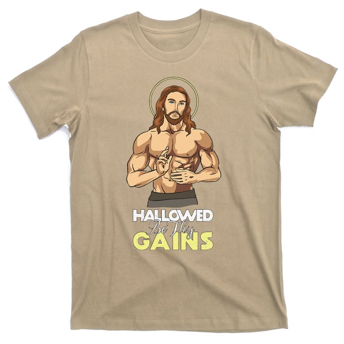 Hallowed Be Thy Gains Jesus Weight Lifting Workout Gift T-Shirt