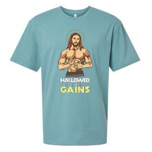 Hallowed Be Thy Gains Jesus Weight Lifting Workout Gift Sueded Cloud Jersey T-Shirt