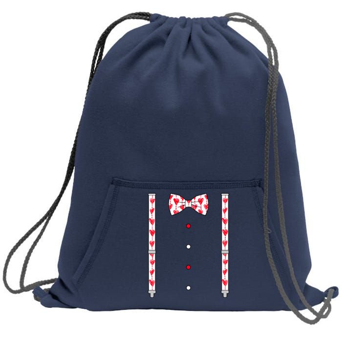 Hearts Bow Tie & Suspenders Valentines Day Boy Sweatshirt Cinch Pack Bag