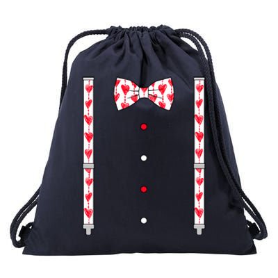 Hearts Bow Tie & Suspenders Valentines Day Boy Drawstring Bag