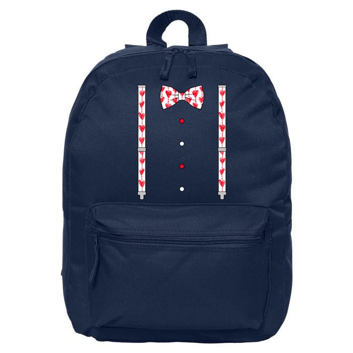 Hearts Bow Tie & Suspenders Valentines Day Boy 16 in Basic Backpack