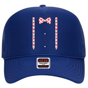 Hearts Bow Tie & Suspenders Valentines Day Boy High Crown Mesh Back Trucker Hat