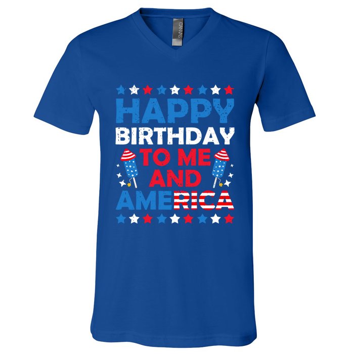 Happy Birthday To Me And America 4th Of July Firecracker Cool Gift V-Neck T-Shirt