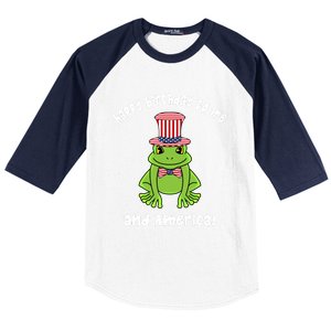 Happy Birthday To Me And America Patriotic 4th Of July Frog Gift Baseball Sleeve Shirt