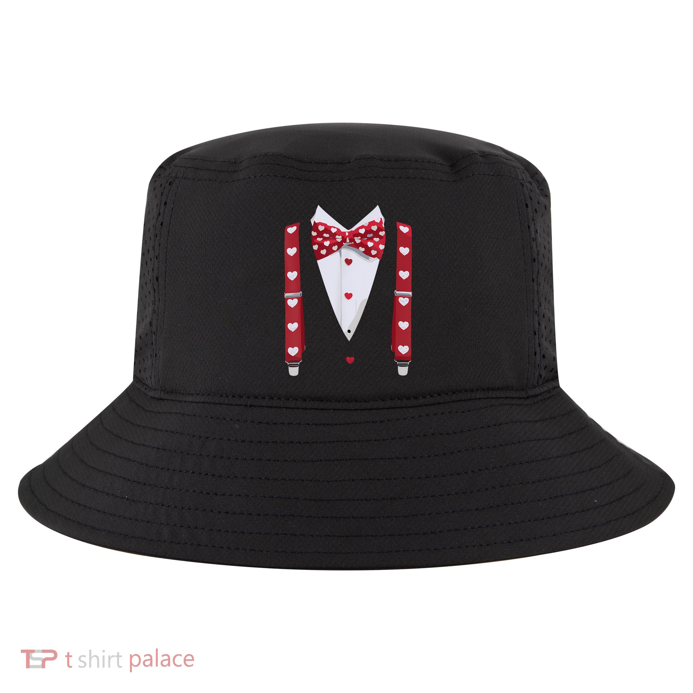 Hearts Bow Tie Suspenders Valentines Day Costume Cool Comfort Performance Bucket Hat