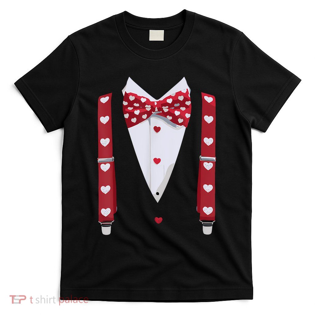 Hearts Bow Tie Suspenders Valentines Day Costume T-Shirt