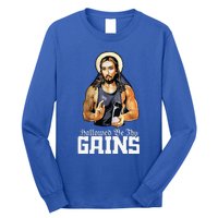 Hallowed Be Thy Gains Jesus Weight Lifting Workout Long Sleeve Shirt