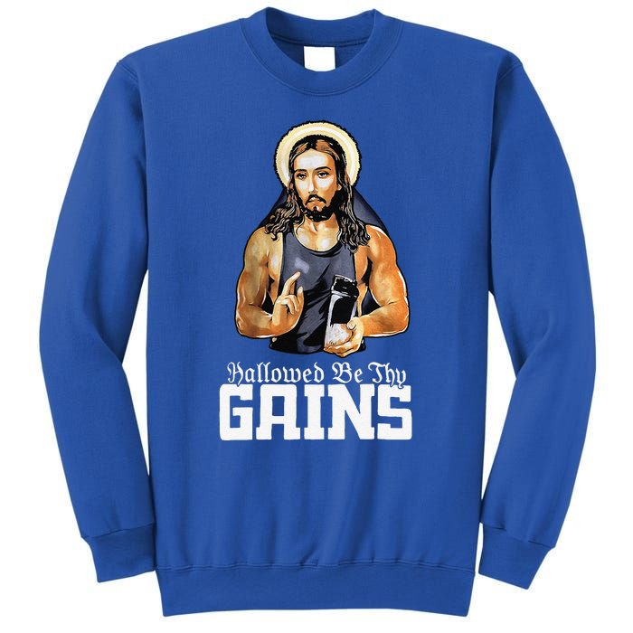 Hallowed Be Thy Gains Jesus Weight Lifting Workout Sweatshirt