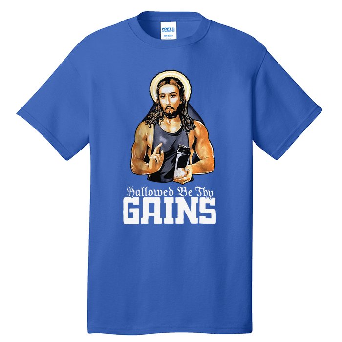 Hallowed Be Thy Gains Jesus Weight Lifting Workout Tall T-Shirt