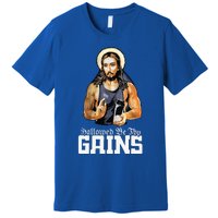 Hallowed Be Thy Gains Jesus Weight Lifting Workout Premium T-Shirt