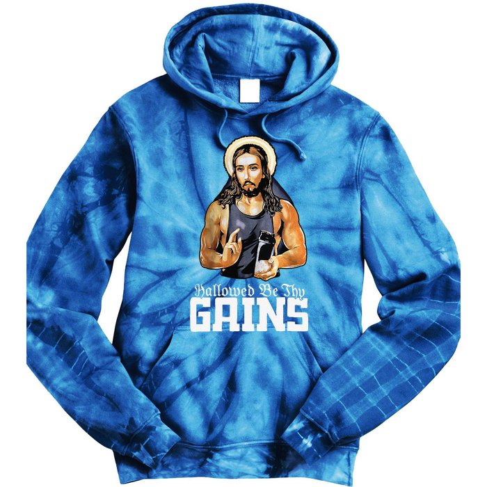 Hallowed Be Thy Gains Jesus Weight Lifting Workout Tie Dye Hoodie