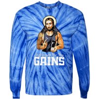 Hallowed Be Thy Gains Jesus Weight Lifting Workout Tie-Dye Long Sleeve Shirt