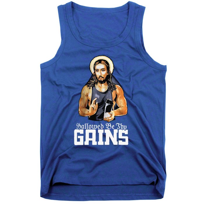 Hallowed Be Thy Gains Jesus Weight Lifting Workout Tank Top