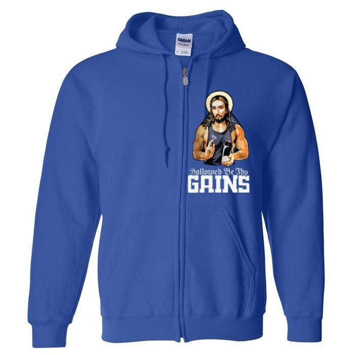 Hallowed Be Thy Gains Jesus Weight Lifting Workout Full Zip Hoodie