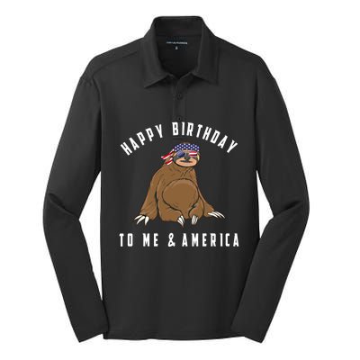 Happy Birthday To Me And America Patriotic Sloth 4th Of July Gift Silk Touch Performance Long Sleeve Polo